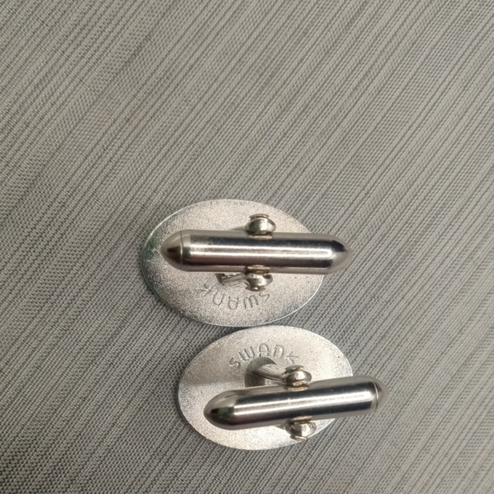 Silver Toned Oval Cufflinks By Swank - Picture 3 of 9